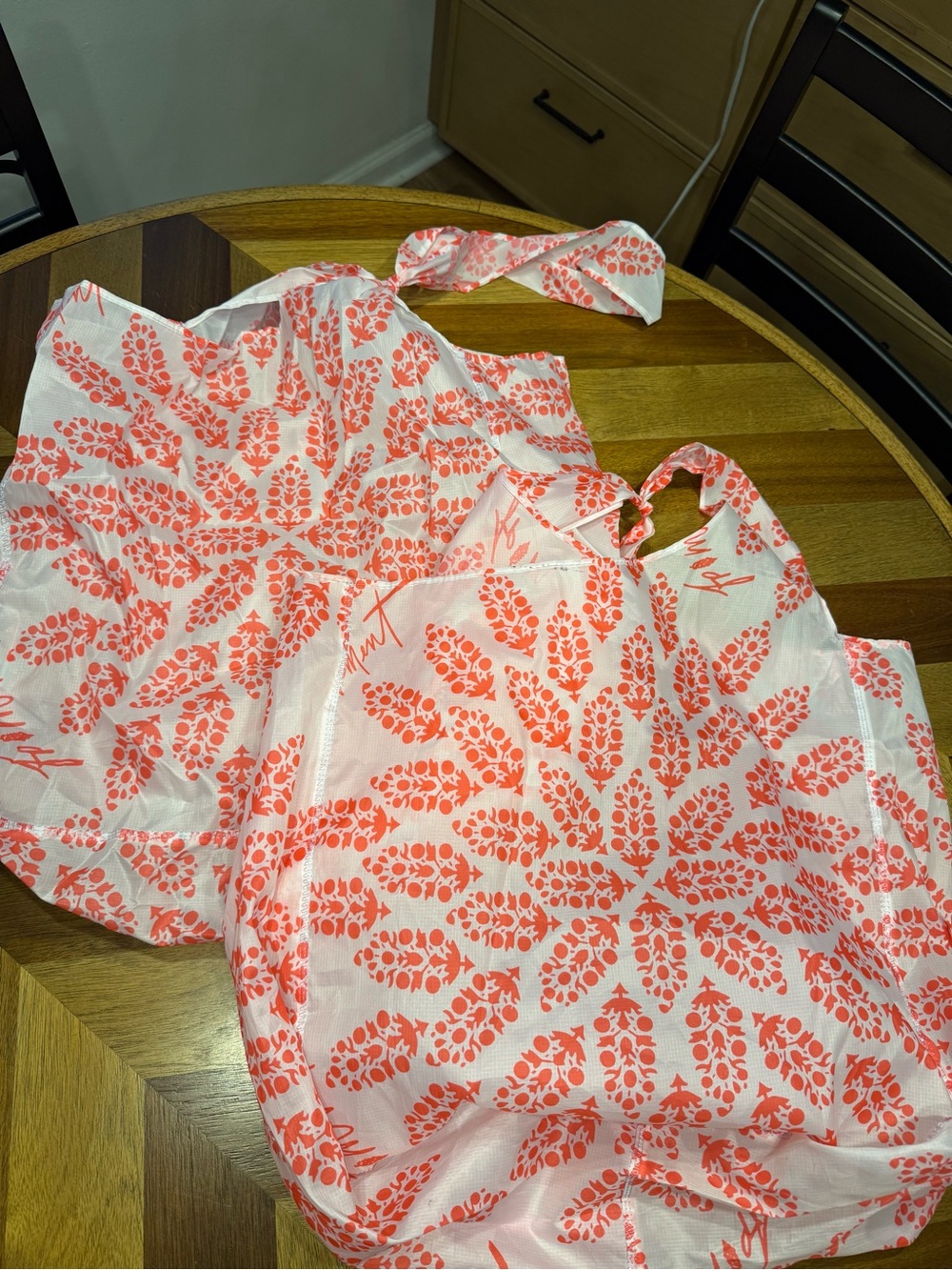 FP Movement by Free People White and Coral Patterned Tote Bags flaw